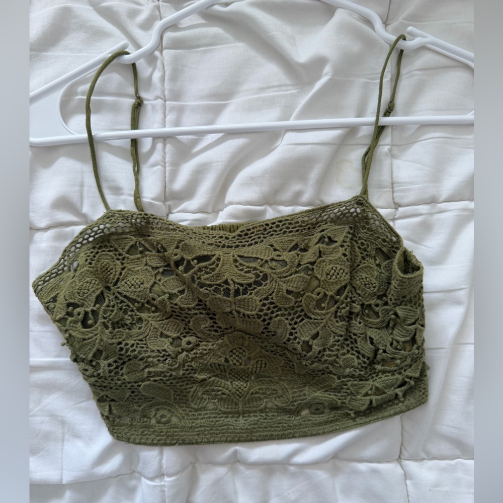 Free People Olive Green Lace Crop Top